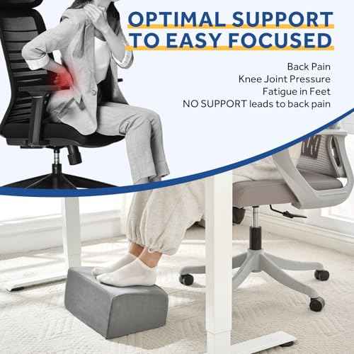 Foot Rest for Under Desk at Work, Adjustable Footrest for Office Chair & Gaming Chair,Ergonomic Footrest Pillow Desk Foot Stool with Washable Cover for Home, Airplane, Travel (Gray)