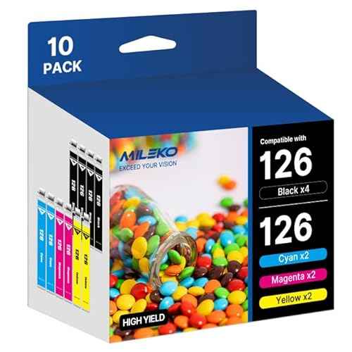 126 Ink Cartridges Remanufactured Replacement for Epson 126 Ink Cartridges for Epson 126 T126 Ink use for Epson Workforce WF-3520 WF-3540 WF-7010 435 545 645 845 60 Stylus NX430 (10 Pack£¬126 Ink)