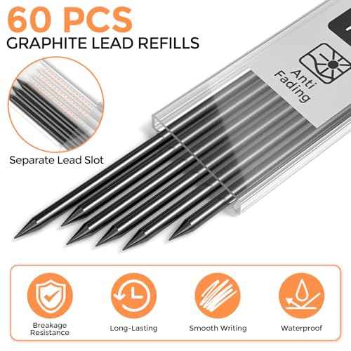 Nicpro 60 Pieces Carpenter Pencil Lead Refills 2.8mm, Lead Refill for Mechanical Carpenter Pencil, Break Resistant 2.8 mm Leads for Construction Pencils, Woodworking Pencils (Black)