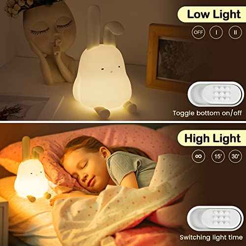 QANYI Cute Simple Design Small Desk Decor Nightlight with Bunny Phone Stand, Soft Lovely Rabbit LED Squishy Light Up Bunny, Bedside Kawaii Lamp for Women Teens Kids Gift