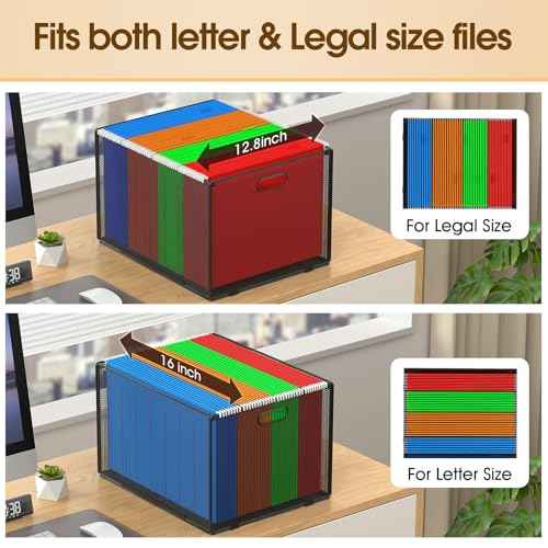MaxGear Hanging File Organizer Box, Mesh Filing Folder for Letter/Legal Size, Metal File Crate Box with Handles, Cabinet Organizer Storage Boxes for Office Supplies, Clothes, Pantry, and Bath, 2 Pack