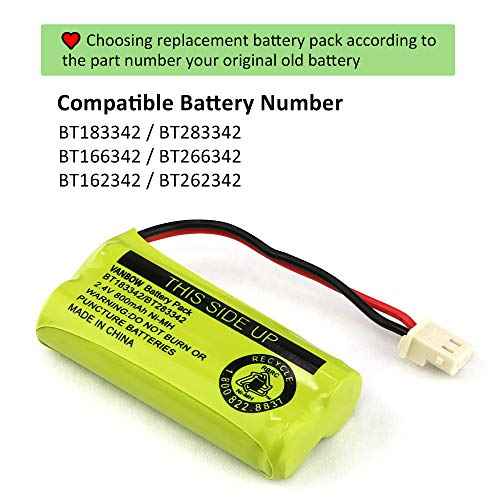 BT183342/BT283342 2.4V 800mAh Ni-MH Battery Pack, Compatible with AT&T VTech Cordless Phone Batteries BT166342/BT266342 BT162342/BT262342 CS6709 CS6609 CS6509 CS6409 EL52100 EL50003 (Pack 4)