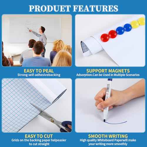 Magnetic Dry Erase Whiteboard 42"x24"- Self-Adhesive Flexible Wall Board Kit with 11 Markers, 6 Magnets, Magnetic Eraser & Holder - Ultra Smooth Writing,Effortless Clean for Office, Home, School