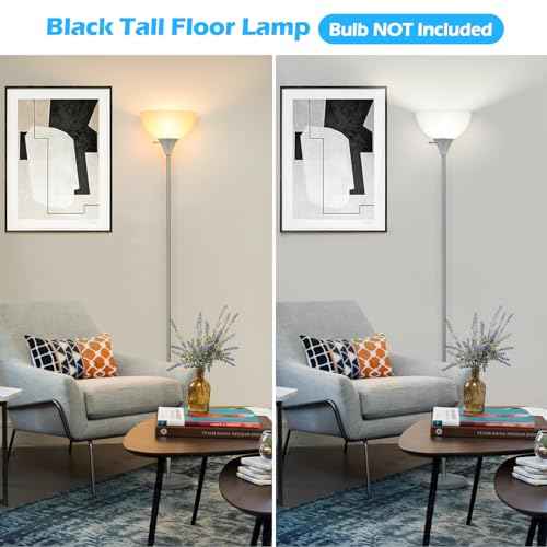 Floor Lamp, LED Standing Lamps with White Plastic Shade, Corner Floor Lights for Living Room Bedroom, Rotary Switch, Bulb not Included, Grey