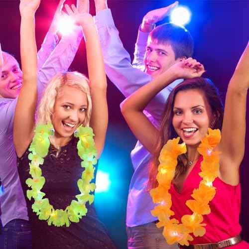 Sherr 24 Pcs LED Leis Light Up Wedding Hawaiian Leis Flower Necklace Hawaiian Leis with LED Lights Beach Tropical Carnival Party Wedding Supplies Luau Leis for Masquerade£¨Blood Rose£©