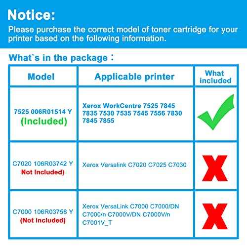 LCL Compatible Toner Cartridge Replacement for Xerox WorkCentre 7525 7845 7835 7530 7535 7545 7556 7830 7845 7855 006R01514 6R01514 (1-Pack Yellow )