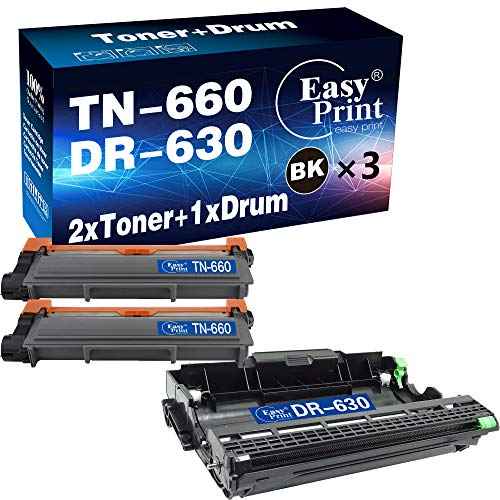 EASY PRINT EASY PRINT Compatible Toner Cartridge & Drum Unit Replacement for Brother DR630 Drum TN660 Toner Cartridge Work with HL-L2300D HL-L2360DW DCP-L2520DW MFC-L2700DW MFC-L2740DW (Black, 3 Pack)