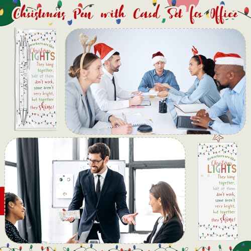 100 Sets Coworker Christmas Gift Bulk Employee Appreciation Ballpoint Pen with Inspirational Coworkers Are Like Christmas Light Cards for Office Staff Team Teacher