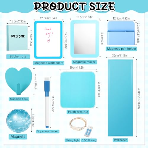 Magnetic Locker Decor Set with Mirror, Whiteboard, Light String & Accessories