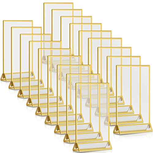 18 Pieces Frames Table Numbers Clear Table Sign Double Sided Picture Photo Frame Table Number Holder Acrylic Sign Holder for Wedding Table Menu Holder(5 x 7 Inches,Gold)