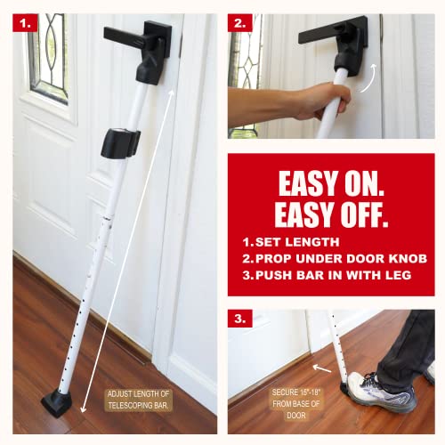 SECURITYMAN 2-in-1 Door Security Bar with Alarm & Sliding Door Stopper Security Bar with 120db Loud Siren - Rugged Iron Rated for 400lbs, (Protects Against Scratches) New Model for Wider Compatibility