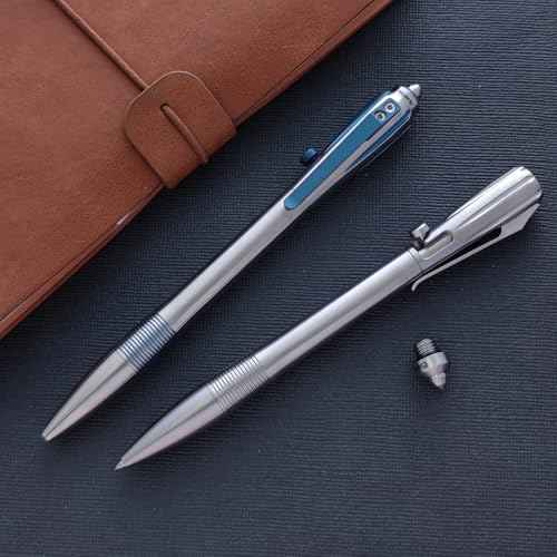 Cool Hand 5.91'' Titanium Alloy Bolt Action Pens, Ballpoint Ink Refillable, Office Business Writing Pens, Deep Pocket Clip,with a Refill, Blue