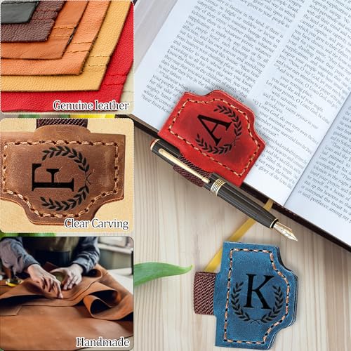 Bygone Mark Bookmark with Pen Holder, 26 Letters Name Initial Personalized Magnetic Bookmarks, Leather Book Mark for Men Women, Travelers Accessories, Teachers Readers Book Lovers Gifts (Red, A)