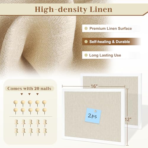 Beige 2-Pack Linen Cork Boards 16x12 inches – Double-Sided Wall Notice & Vision Boards