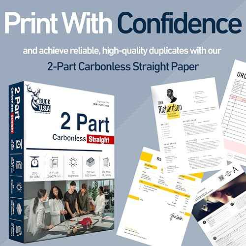 2 Part Straight NCR Carbonless Paper (5914), 8.5" x 11" Collated Paper, 1 Ream, 250 Sets, 500 Sheets, 92 Bright, CB White/CF Canary - Ideal for Laser/Digital Printers & Perfect for Quality Duplicates