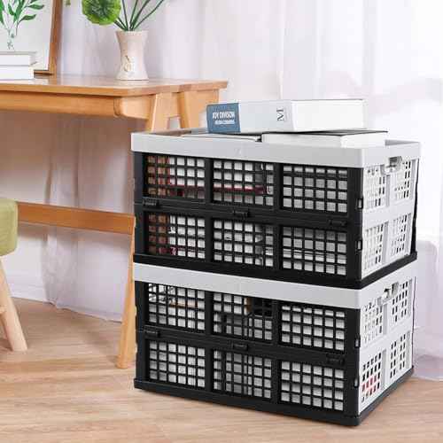 34 L Plastic Stackable Collapsible Crate, 4 Packs