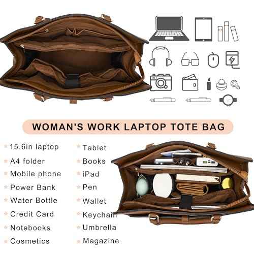 YZAOLL 15.6" Vegan Leather Laptop Bag for Women Lightweight Water-Resistant Work Tote & Briefcase for Travel,College,Office