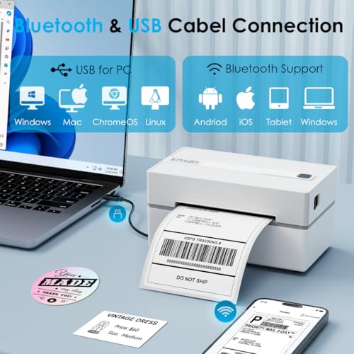 Bluetooth Thermal Shipping Label Printer, 4x6 Portable Thermal Address Label Printer for Small Business, Compatible with iPhone,Android,Windows,Mac,Chromebook ?Works with Ebay Shopify USPS&More