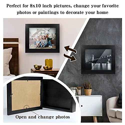Hidden Gun Storage, Concealment Gun Safes for Pistols, Secret Decor Solid Wooden Handgun Picture Frames Box (Black)