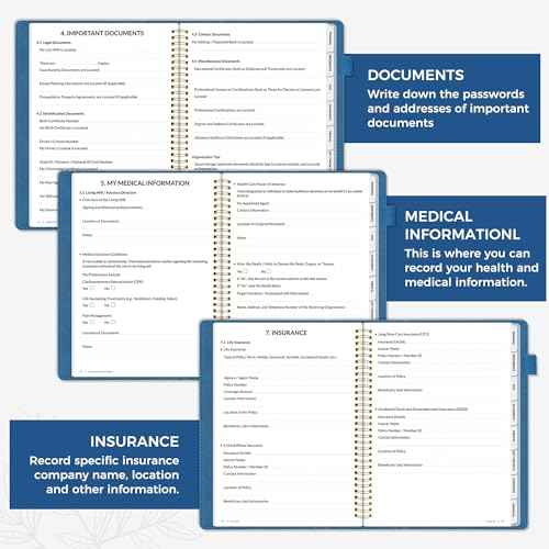 SUNEE End of Life Planner - I'm Dead Now What Planner for Seniors & Family Legacy, Large Print Spiral-Bound Estate Planning Organizer with Tabs - Final Wishes, Passwords & Funeral Planning, A4, Blue