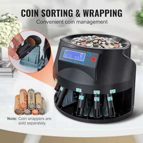 VEVOR USD Coin Counter & Coin Sorters with LCD Display, Coin Sorter Machine for USD Coin 1¡Ë 5¡Ë 10¡Ë 25¡Ë $1, Sorts up to 300 Coins/min, Change Counter Holds 2000 Coins Included 5 Coin Bins & 5 Tubes