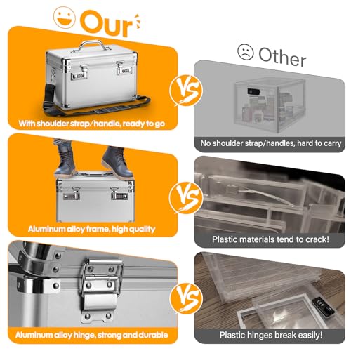 Combination Lock Box - 13.4x7.5x8.3 Inch Large - Security Lock Boxes for Medicine, Locking Storage Box for Personal Items Passports and Documents, Lockable Lockbox for Office Business, Silver
