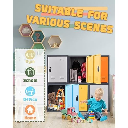 20" H Metal Locker Storage Cabinet, Lockable Cabinet, Small Lockerfor Employees, Lockable 1 Door with 2 Hooks Organizer for Bedroom, School, Office, Playroom, Daycare, Garage