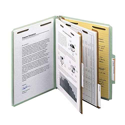 Smead 100% Recycled Pressboard Classification File Folder, 2 Dividers, 2" Expansion, Letter Size, Gray/Green, 10 per Box (14023)