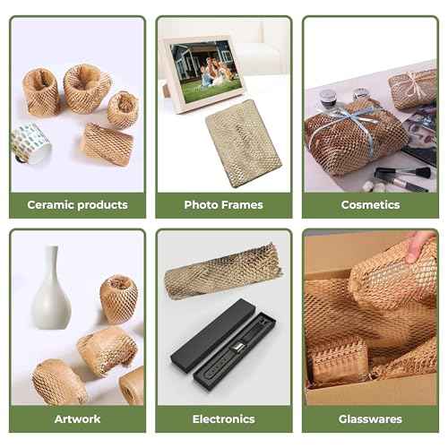 Honeycomb Packing Paper Wrap 15''x300', Substitute Alternative for Bubble Cushioning Wrap for Moving Shipping Packaging, Recyclable Moving Supplies with 60 Fragile Sticker Labels