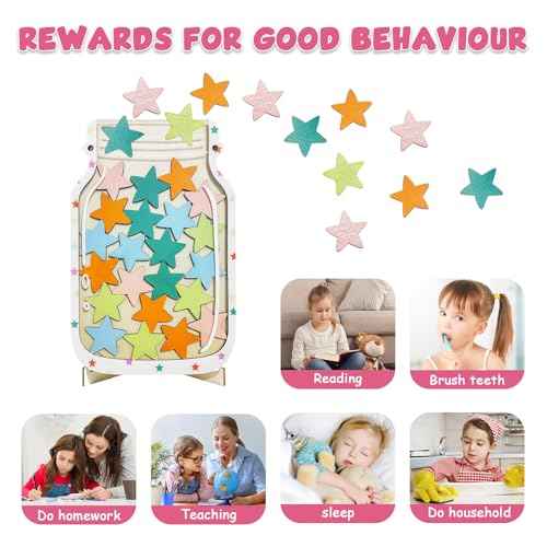 Magnetic Reward Jar for Kids ? Star Jar Reward System, Behavior Classroom Incentive Jar with Fun Star Chart, Suitable for Teachers Parents (Mason Jar with Stars, Kids Motivational Tool)