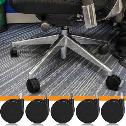 5 Pcs 4'' Extra Large Chair Wheels for Carpet Heavy Duty Office Twin Chair Casters Replacement 7/16 x 7/8 Grip Ring for Furniture Hardwood Floor Computer Desk Safe Rotating Wheels(Black)