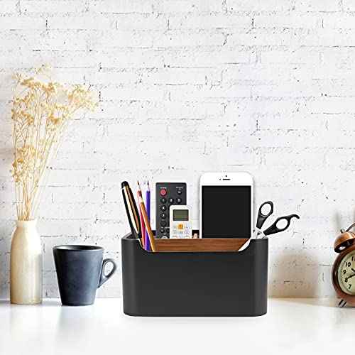 Stylish Desk Organizers and Remote Control Holders in Black, Pen Phone Holder Organizer, Multi-Purpose Caddy Storage Accessories for Office Desktop Coffee Table Bedside Nightstand