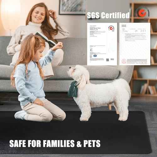 Chair Mat for Carpet, 36" x 48" Office Chair Mat for Carpeted Floors, Non-Slip Carpet Protector Floor Mat with Grips, Plastic Heavy-Duty Rolling Desk Mat for Home Office and Gaming (Black)