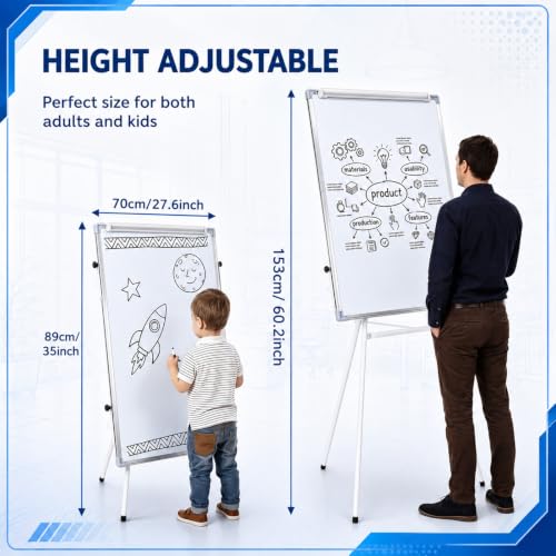 Woanger 40x28 Inch Whiteboard with Adjustable Tripod Stand & 14x20 Inch Dry Erase Board