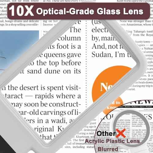 10X Magnifying Glass with Light and Stand, Real Glass Lens, Rechargeable Foldable Handheld Magnifier, 3 Color Modes Dimmable Lighted Page Magnifier for Reading Fine Prints, Low Vision Seniors