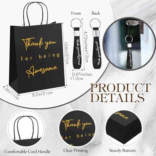 20 Sets Employee Appreciation Gifts Bulk Thank You Gift Bags Motivational Notebooks and Ballpoint Pens Sets Inspirational Keychains for Coworker Staff Teacher Office Team, Black