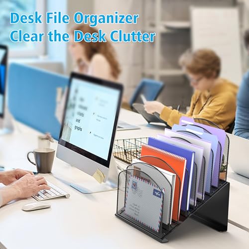 Delifox Inclined Desk File Organizer 8-Section Black - Office Storage