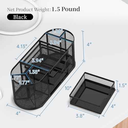 SUPEASY Mesh Desk Organizer, Desk Organizers and Accessories, Pen Holder with Drawers, Pencil Holder for Desk with 2 Drawer for Office Supplies, Black