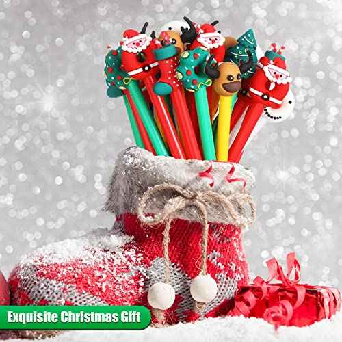 Zonon 200 Pieces Christmas Pens Holiday Novelty Fun Cartoon Characters Stick Black Gel Ink Rollerball Pens for Christmas Xmas Party Favors Goodie Bags Stuffer Gifts Office Supplies, 7 Styles