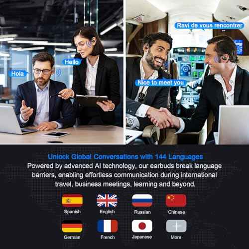 AI Translation Earbuds Real Time, 144 Language Translator Earbuds for iPhone and Android 3-in-1 Translation Headphones Translating Device for Travel Business Learning with Charging Case(Black)
