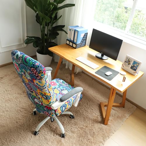 FORCHEER Large Boho Office Chair Cover with Armrests – Stretchable, Zippered Slipcover for Large Chairs