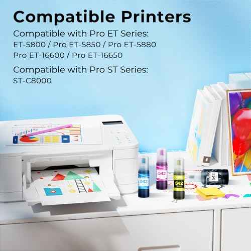 542 Pigment Ink 542 Refill Ink Bottle for Epson 542 Ink Refill Bottles for Ecotank Used for Pro ET-5800 ET-5850 ET-5880 ET-16600 ET-16650 (1 Black,1 Cyan,1 Magenta,1 Yellow,4 Pack)