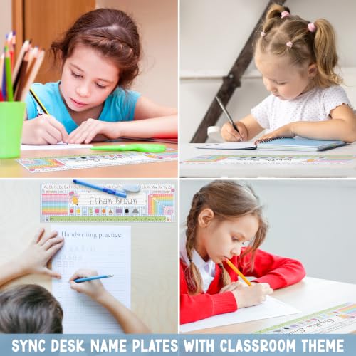 BEAWART 30 Pack Student Desk Name Plates with Alphabet and Learning Charts