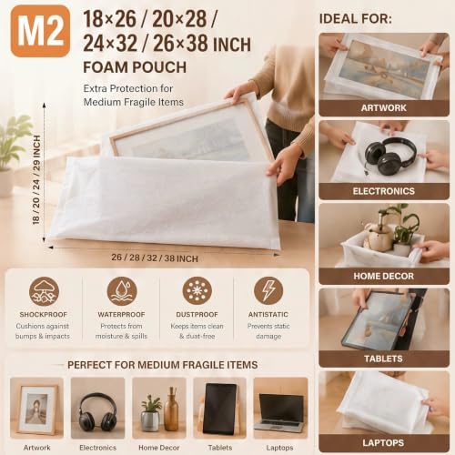 10 Pcs 26 x 38 Inch Extra Large Foam Packing Pouches, Moving Supplies