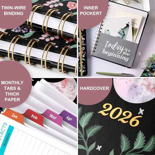 2026 Planner - 2026 Planner Weekly and Monthly with Tabs, Jan. 2026 - Dec. 2026, 6.3" x 8.4", Planners 2026 with Back Pocket + Thick Paper + Twin-Wire Binding - Moon