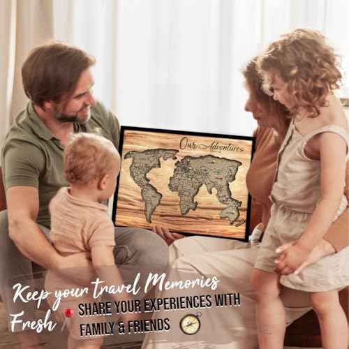 flinelife Cork Board World Travel Map with Pins,16x12, Large Size, World Map Pin Board, Perfect for Couples and Families Gift
