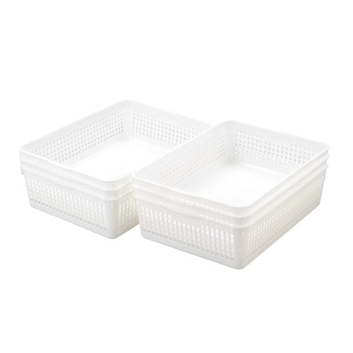 AnnkkyUS 6-pack Storage Basket Trays, Plastic Office Tray, White