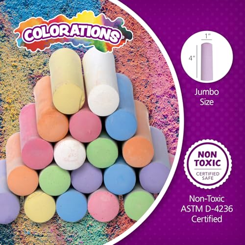 Colorations 50pc Jumbo Sidewalk Chalk Set - Bright Colors & Patterns, Washable Outdoor Kids Art