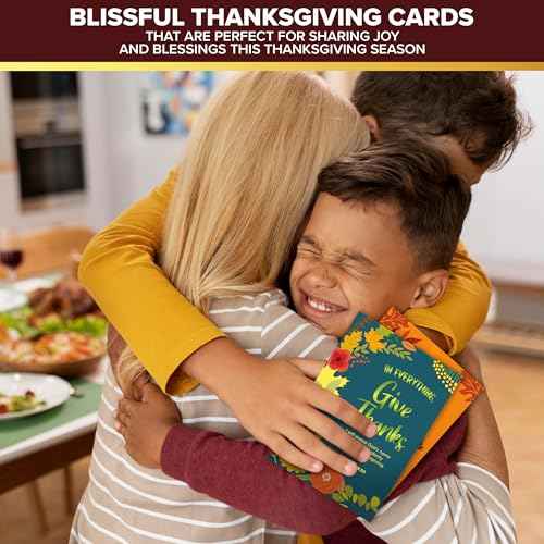 Decorably 18 Pack Foiled 5x7in Thanksgiving Cards Religious with Envelopes and Stickers, 6 Designs Boxed Religious Thanksgiving Cards, with Printed Message Inside