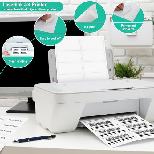 Printable White Label Stickers 2x4 Inches - 30 Sheets, 300 Labels, Self-Adhesive Shipping & Address Labels